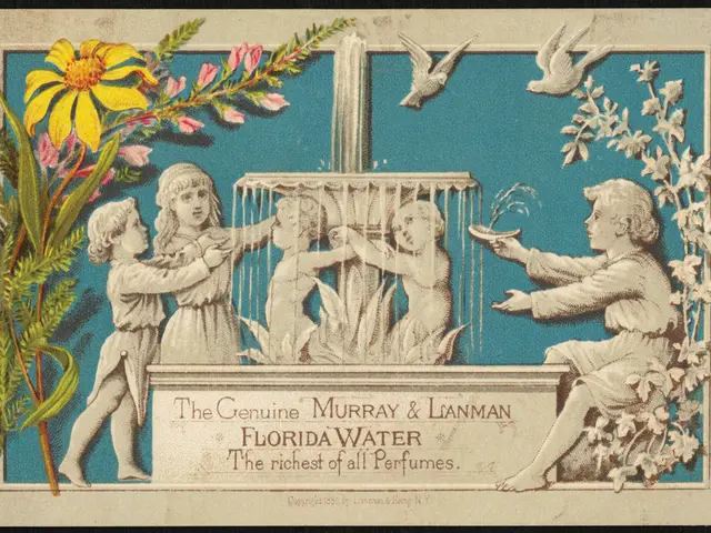 In this picture I can see the depiction image of children, fountain, plants, flowers and the birds...